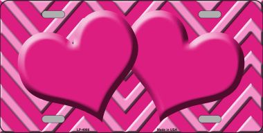 LP-4966 Pink Light Pink Heart Chevron Monochromatic Metal Novelty License Plate