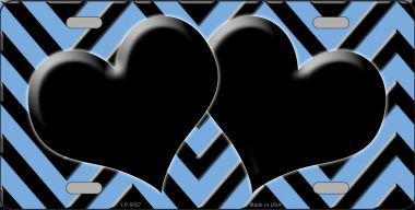 LP-5057 Light Blue Black Chevron With Hearts Metal Novelty License Plate