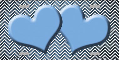 LP-7194 Light Blue White Small Chevron Hearts Print Oil Rubbed Metal Novelty License Plate