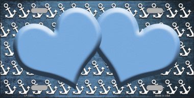 LP-7267 Light Blue White Anchor Hearts Print Oil Rubbed Metal Novelty License Plate