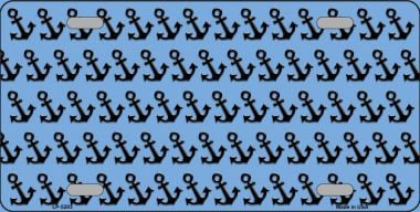 LP-5293 Light Blue Black Anchor Print Metal Novelty License Plate