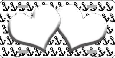 LP-5298 White Black Anchor Print With White Heart Center Metal Novelty License Plate