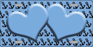 LP-5308 Light Blue Black Anchor Print With Light Blue Heart Center Metal Novelty License Plate