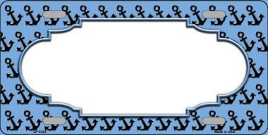 LP-5323 Light Blue Black Anchor Print With Scallop Center Metal Novelty License Plate