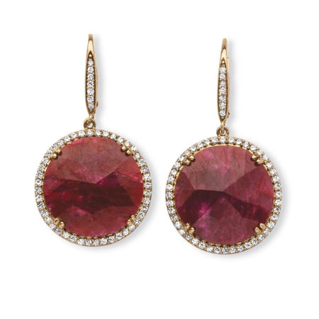 Picture of Palm Beach Jewelry 56604 28.81 TCW Genuine Hand-Cut Round Ruby and Pave Cubic Zirconia Halo Earrings&#44; 14 Goldk Over Sterling Silver