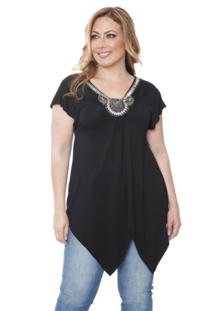 Picture of White Mark Universal PS1288-02-2XL Plus Size Grace Embellished Top-Tunic- Black - 2 Extra Large