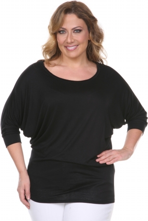 PS124-Black-1XL Plus Size Bat Sleeve Top-Tunic, 1 Extra Large