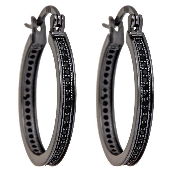 YGI GroupSHE112 Black Single Strand Micropave Hoop Earring with Cubic Zirconia