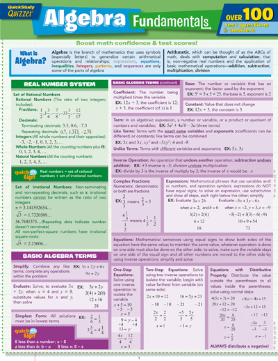 Picture of BarCharts 9781423217329 Algebra Fundamentals Quizzer Quickstudy Easel
