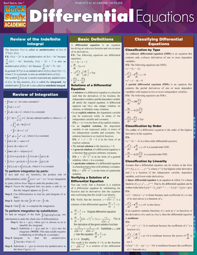 Picture of BarCharts 9781423220329 Differential Equations Quickstudy Easel