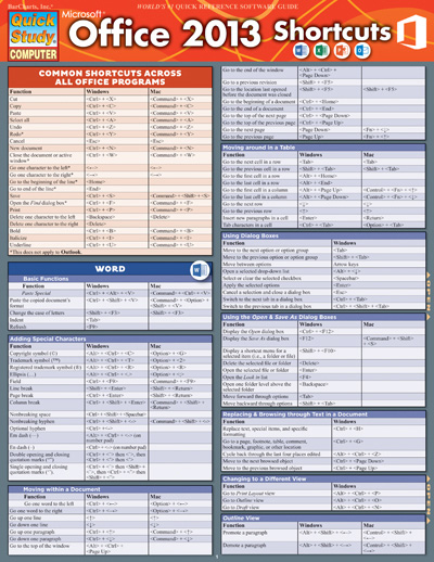 Picture of BarCharts 9781423221715 Microsoft Office 2013 Shortcuts Quickstudy Easel