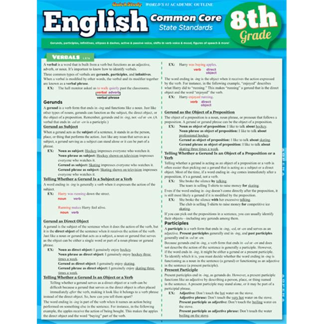 BarCharts 9781423217633 English Common Core 8Th Grade Quickstudy Easel