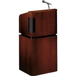 Picture of Oklahoma Sound 950-901-MY-WT-LWM-6 Tabletop & Base Combo Sound Lectern With Tie Clip & Lavalier Wireless Mic - Mahogany On Walnut