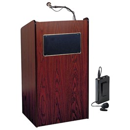 Picture of Oklahoma Sound 6010-MY-LWM-6 The Aristocrat Sound Lectern With Tie Clip & Lavalier Wireless Mic - Mahogany