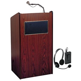 Picture of Oklahoma Sound 6010-MY-LWM-7 The Aristocrat Sound Lectern With Headset Wireless Mic - Mahogany