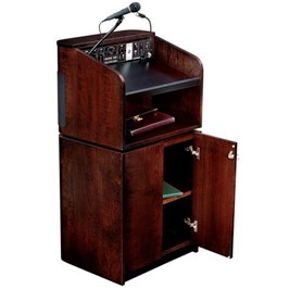 Picture of Oklahoma Sound 950-901-MY-WT-LWM-5 Tabletop & Base Combo Sound Lectern With Wireless Handheld Mic - Mahogany On Walnut