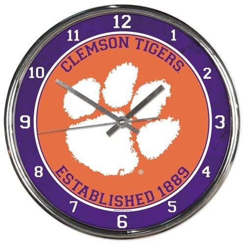 Picture of Clemson Tigers Clock Round Wall Style Chrome