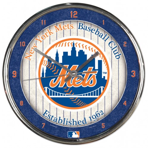New York Mets Round Chrome Wall Clock