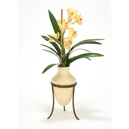 Distinctive Designs International  Champagne Cymbidium Orchids in Etruscan Vase & Metal Stand