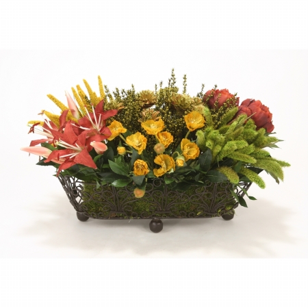 International  Mixed Grass, Flowers in Wire Basket