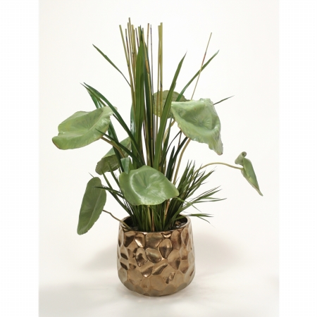 International Orchid Foliage Mix in Medium Burnt Gold Gabi Planter