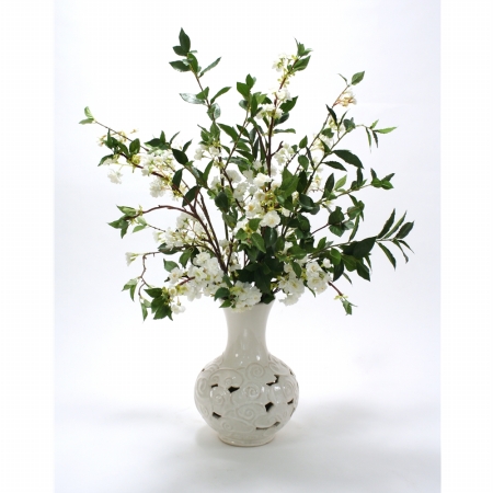 International  White Cherry Blossoms in White Cloud Vase