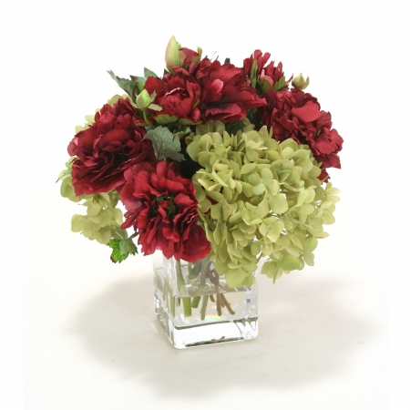 International  Green Hydrangea & Burgundy Peonies