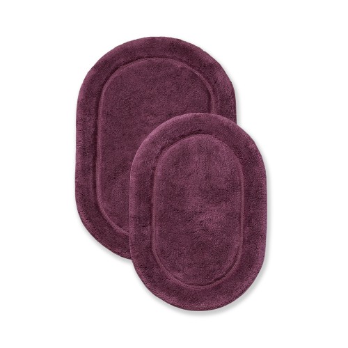 Cotton Oval Bath Rug Set - Plum - 2 Pieces - Durable Combed Cotton