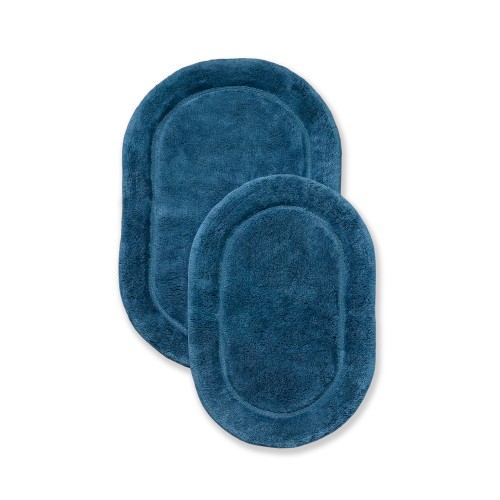 BATHRUG-OV2PC-SP Cotton Oval Bath Rug Set - Sapphire, 2 Pieces