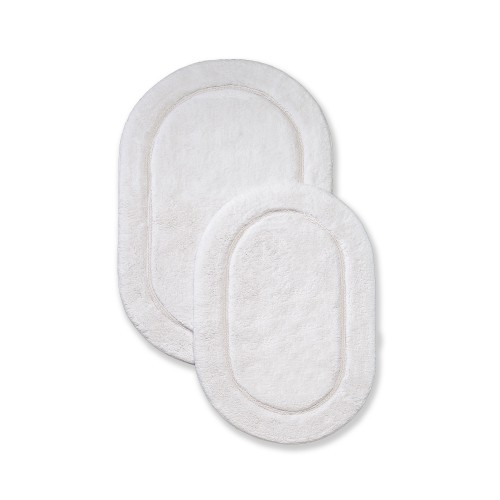 BATHRUG-OV2PC-WH Cotton Oval Bath Rug Set - White- 2 Pieces