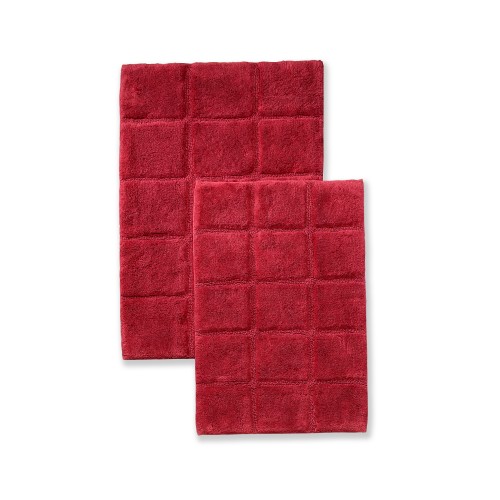 BATHRUG-CH2PC-BG Bath Rug Set Cotton Checkers - Burgundy- 2 Pieces