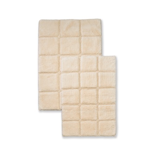 BATHRUG-CH2PC-IV Bath Rug Set Cotton Checkers - Ivory- 2 Pieces