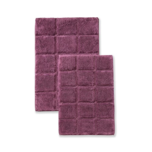 BATHRUG-CH2PC-PL Bath Rug Set Cotton Checkers - Plum- 2 Pieces