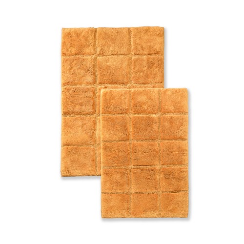 BATHRUG-CH2PC-RT Bath Rug Set Cotton Checkers - Rust- 2 Pieces