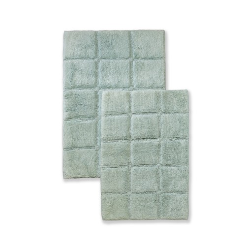 BATHRUG-CH2PC-SG Bath Rug Set Cotton Checkers - Sage- 2 Pieces