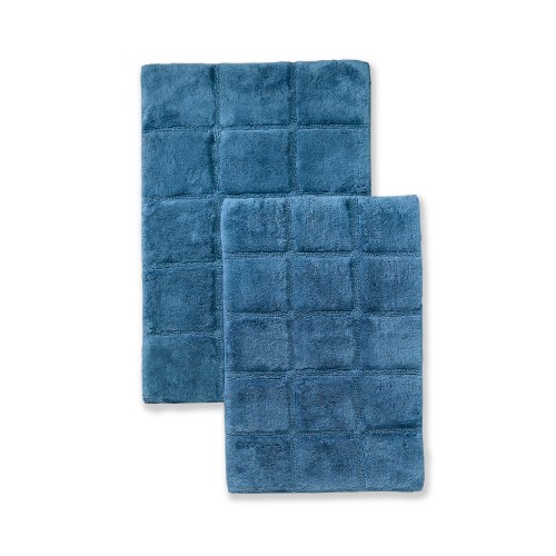 BATHRUG-CH2PC-SP Bath Rug Set Cotton Checkers - Sapphire- 2 Pieces