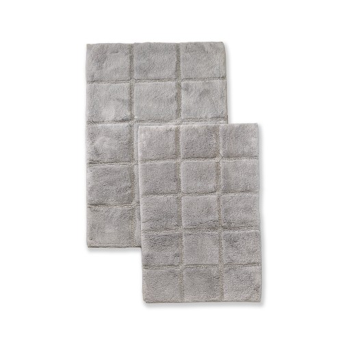 BATHRUG-CH2PC-SV Bath Rug Set Cotton Checkers - Silver- 2 Pieces
