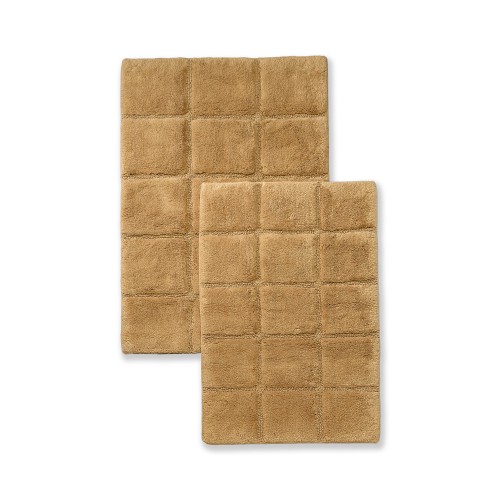 BATHRUG-CH2PC-TO Bath Rug Set Cotton Checkers - Toast, 2 Pieces