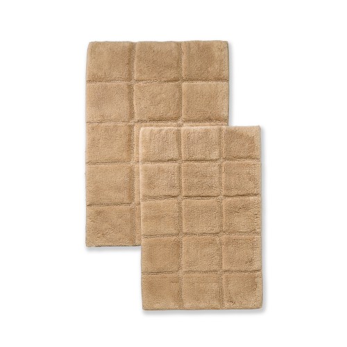 BATHRUG-CH2PC-TP Bath Rug Set Cotton Checkers - Taupe- 2 Pieces