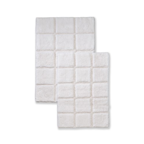 BATHRUG-CH2PC-WH Bath Rug Set Cotton Checkers - White- 2 Pieces