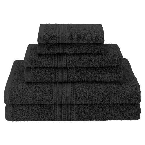 EF-6 PC SET BK Eco-Friendly 100 Percent Ringspun Cotton Towel Set - Black, 6 Pieces -  SUPERIOR