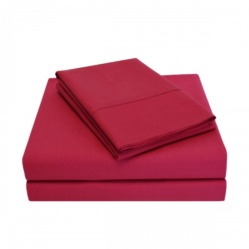 P300SKSH SLBG 300 Split King Sheet Set, Percale Solid Patterned - Burgundy