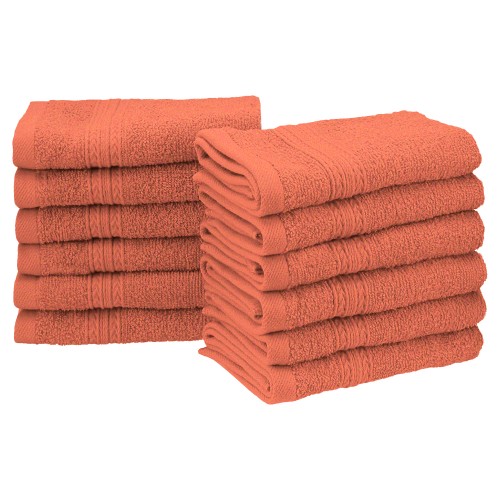 Eco-Friendly Face Towel Set - Coral - 12 Pieces - 100% Ringspun Cotton