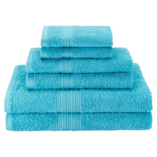 EF-HAND TQ Eco-Friendly 100 Percent Ringspun Cotton Hand Towel Set - Turquoise, 6 Pieces -  SUPERIOR