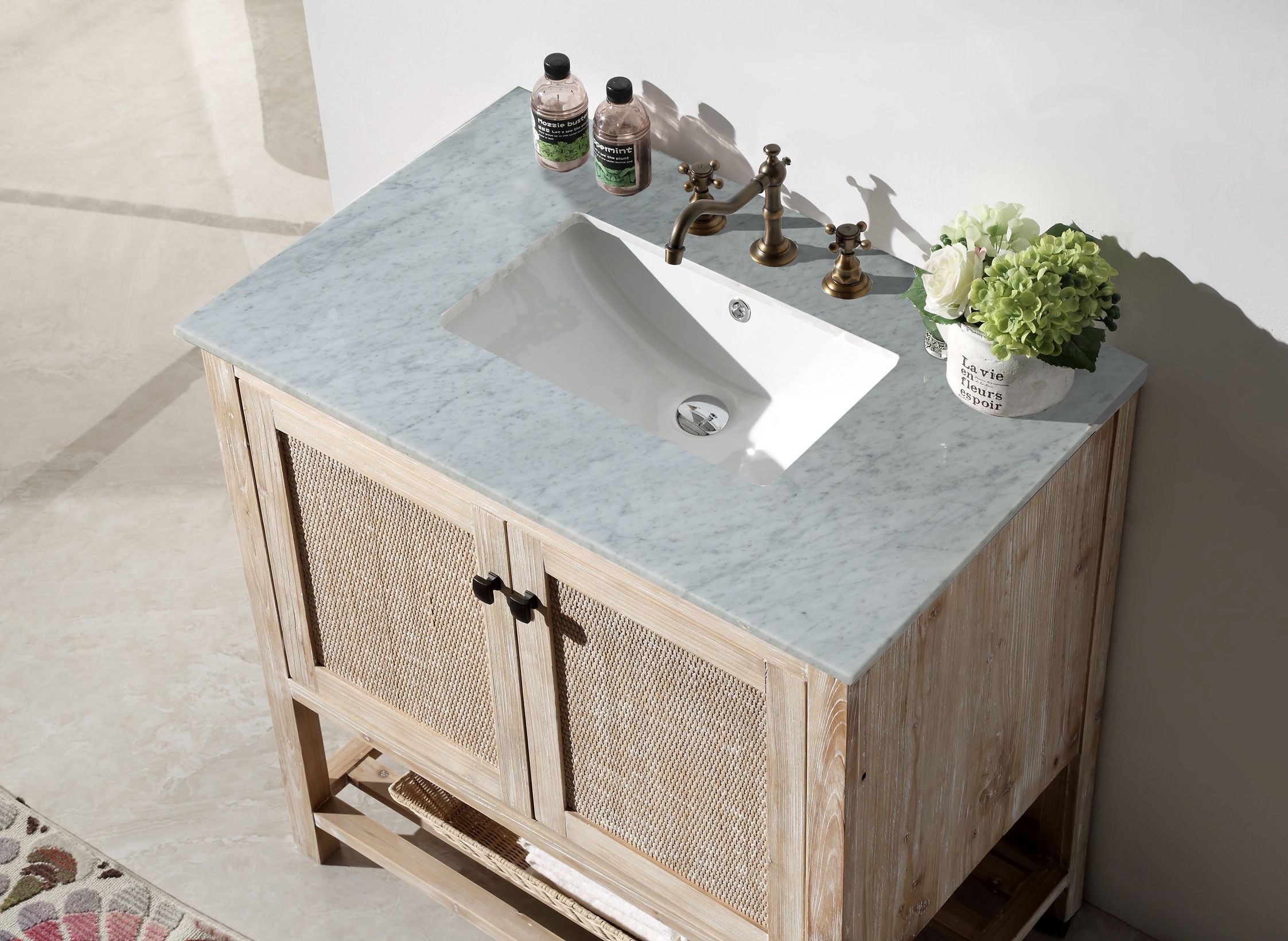 36 in. - Solid Wood Sink Vanity With Marble Top - NO FAUCET INCLUDED