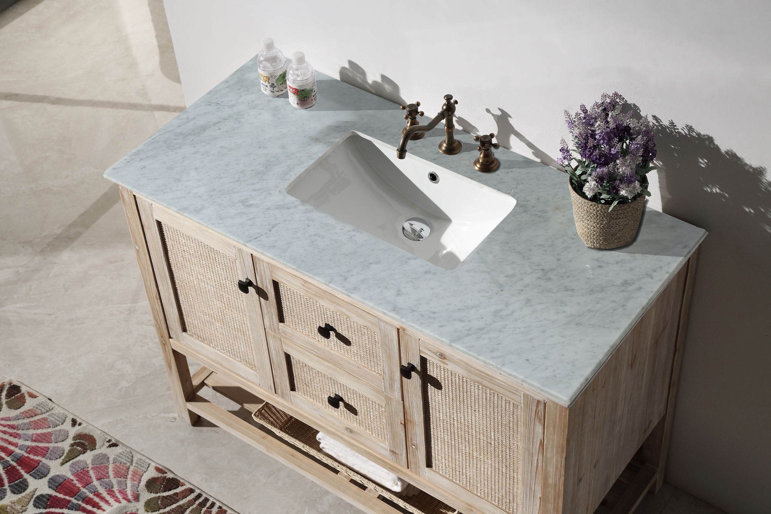 48 in. - Solid Wood Sink Vanity With Marble Top - NO FAUCET INCLUDED