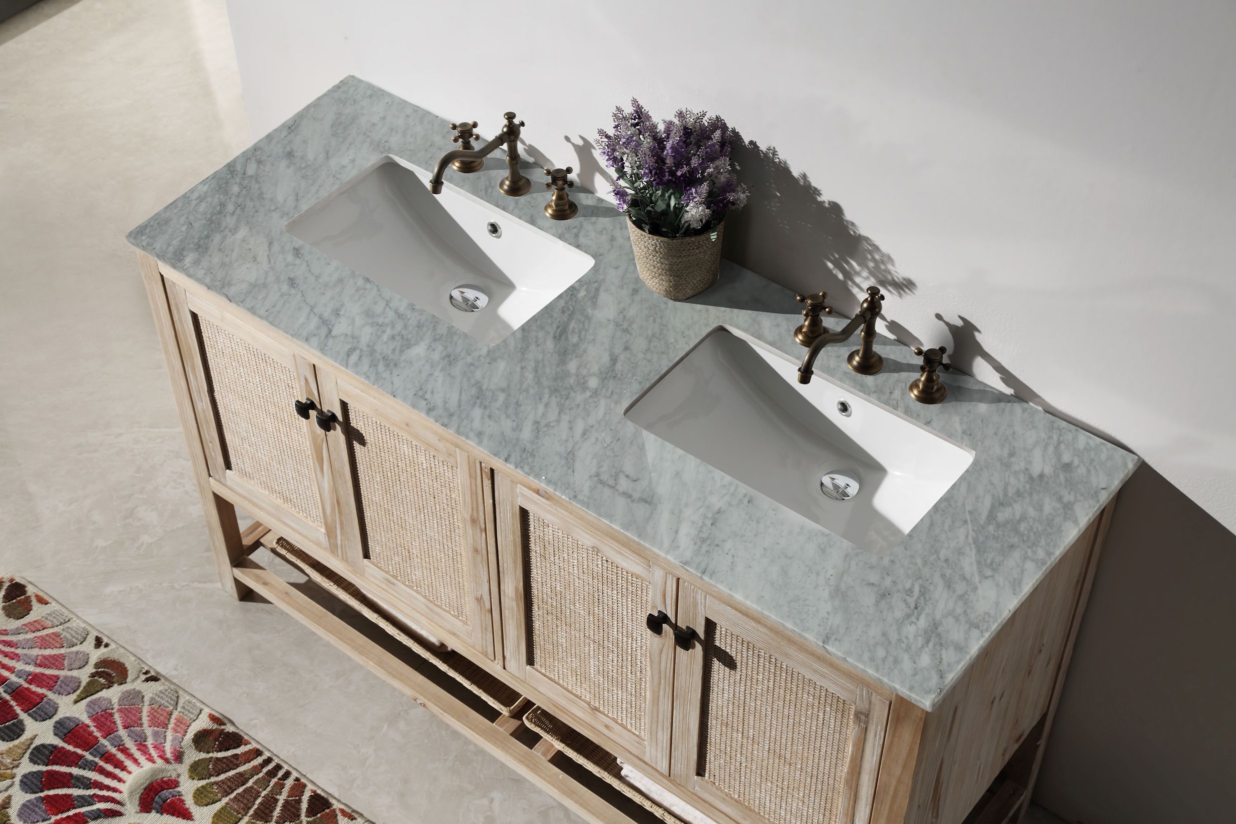 60 in. - Solid Wood Sink Vanity With Marble Top - NO FAUCET INCLUDED