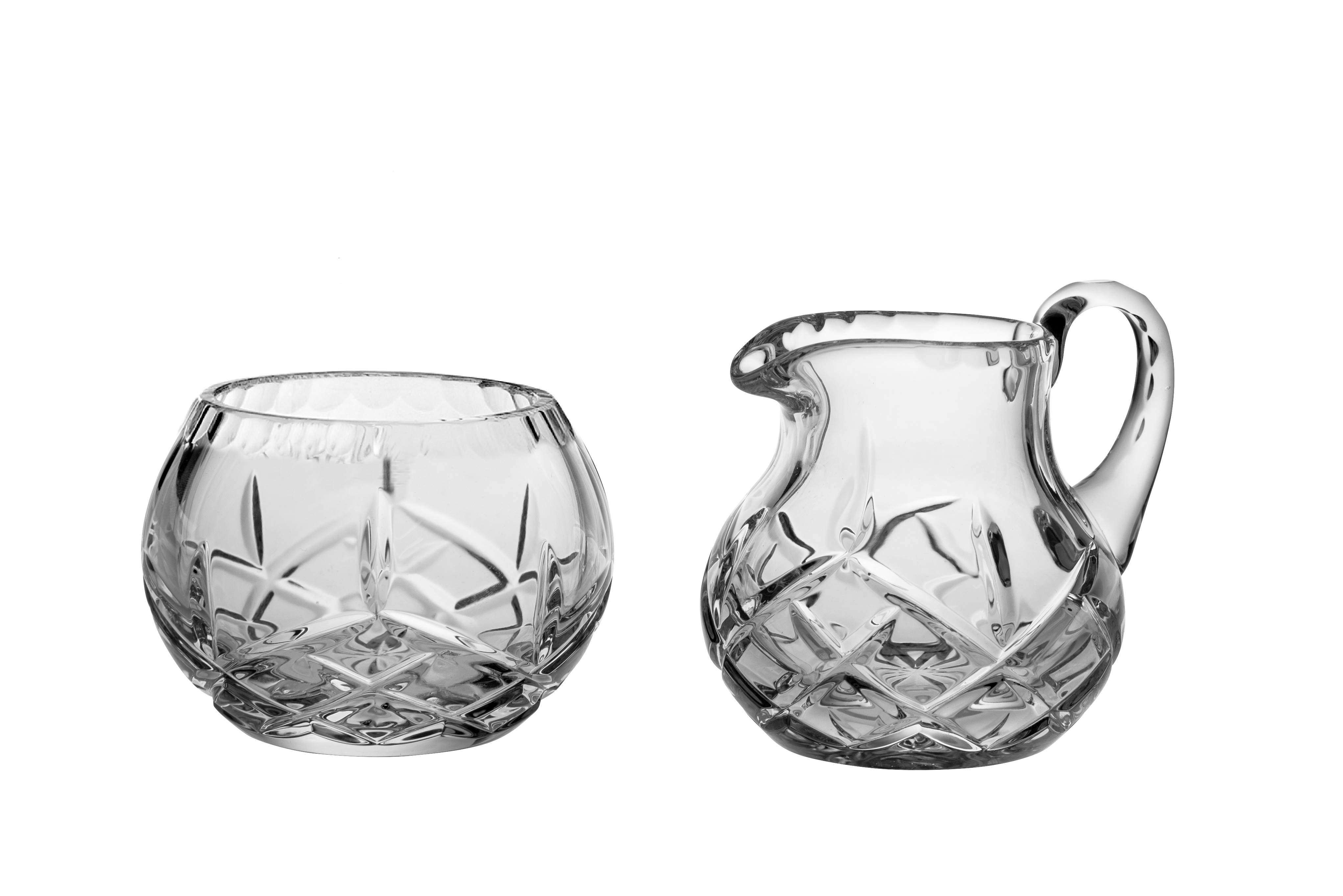 Majestic Gifts Plaza Handcut Mouth Blown Sugar & Creamer, Clear