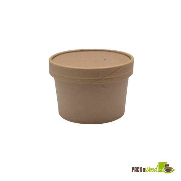 8 oz. Brown Kraft Soup Cup with Kraft Paper Vented Lid