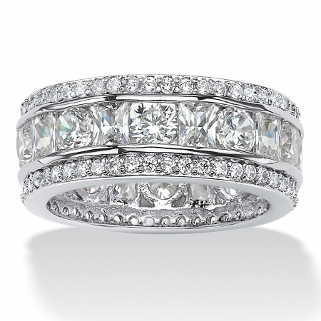 567388 4.66 TCW Square-Cut and Round Triple-Row Cubic Zirconia Eternity Ring Platinum Over Sterling Silver, Size - 8